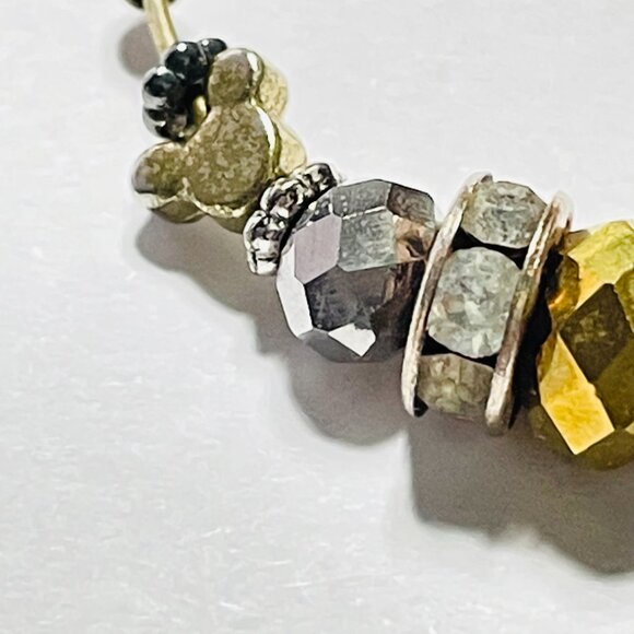 Disney Mickey Mouse Charm Hoop Earrings Gold Tone Beaded Drop - Picture 9 of 11